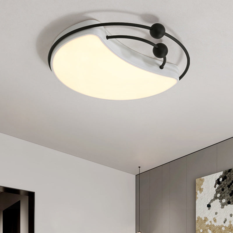 Minimalist Moon Flush Mount Light Fixture LED Metal Ceiling Lamp in White and Black with Recessed Diffuser, White/Warm Light - Clearhalo - 'Ceiling Lights' - 'Close To Ceiling Lights' - 'Close to ceiling' - 'Flush mount' - Lighting' - 732796