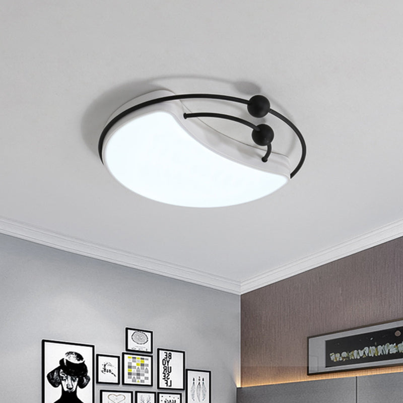 Minimalist Moon Flush Mount Light Fixture LED Metal Ceiling Lamp in White and Black with Recessed Diffuser, White/Warm Light - Clearhalo - 'Ceiling Lights' - 'Close To Ceiling Lights' - 'Close to ceiling' - 'Flush mount' - Lighting' - 732797