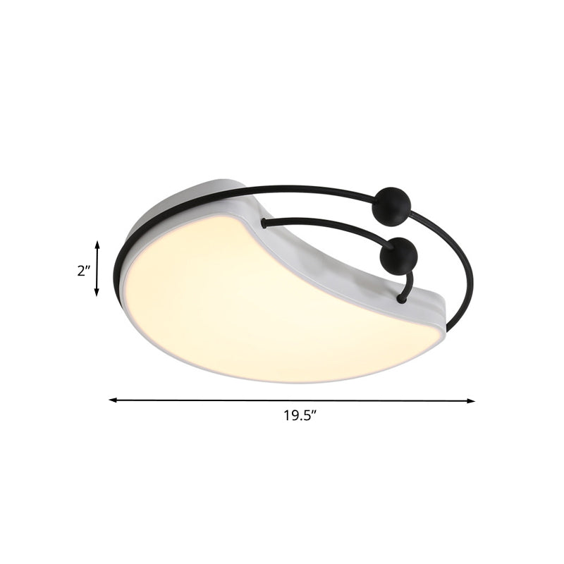 Minimalist Moon Flush Mount Light Fixture LED Metal Ceiling Lamp in White and Black with Recessed Diffuser, White/Warm Light - Clearhalo - 'Ceiling Lights' - 'Close To Ceiling Lights' - 'Close to ceiling' - 'Flush mount' - Lighting' - 732799