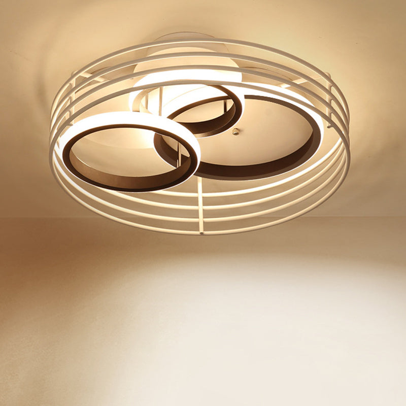 Rings Bedroom Flushmount Acrylic 16.5"/19.5" W LED Contemporary Flush Lamp in White/Black with Metal Cage, Warm/White Light Black Clearhalo 'Ceiling Lights' 'Close To Ceiling Lights' 'Close to ceiling' 'Flush mount' Lighting' 732800
