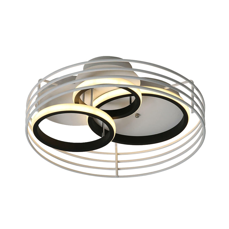 Rings Bedroom Flushmount Acrylic 16.5"/19.5" W LED Contemporary Flush Lamp in White/Black with Metal Cage, Warm/White Light Clearhalo 'Ceiling Lights' 'Close To Ceiling Lights' 'Close to ceiling' 'Flush mount' Lighting' 732802