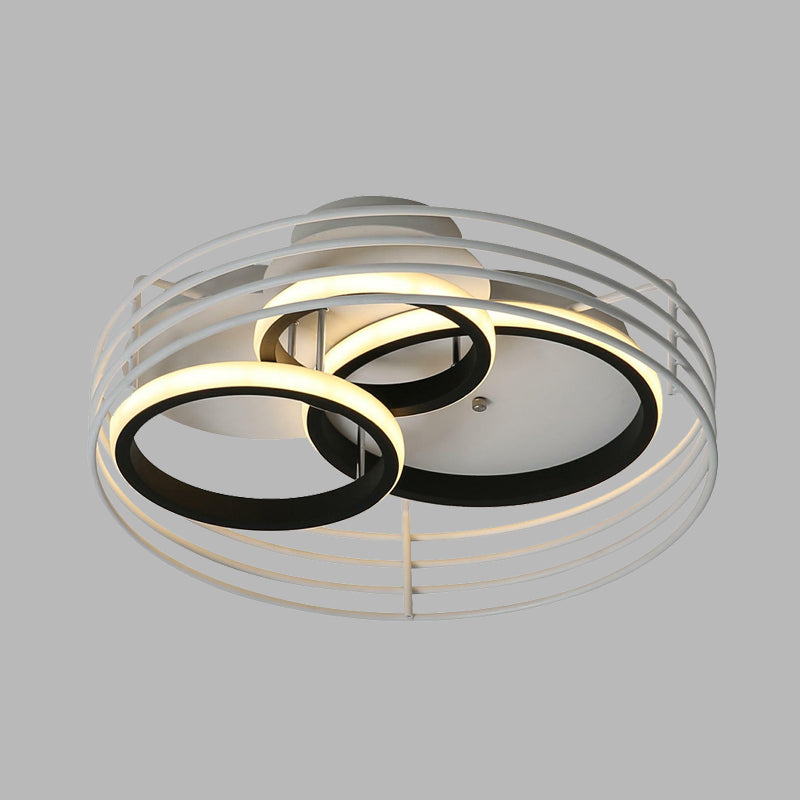 Rings Bedroom Flushmount Acrylic 16.5"/19.5" W LED Contemporary Flush Lamp in White/Black with Metal Cage, Warm/White Light Clearhalo 'Ceiling Lights' 'Close To Ceiling Lights' 'Close to ceiling' 'Flush mount' Lighting' 732803