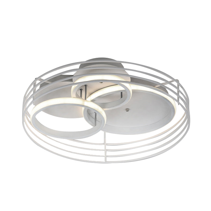Rings Bedroom Flushmount Acrylic 16.5"/19.5" W LED Contemporary Flush Lamp in White/Black with Metal Cage, Warm/White Light Clearhalo 'Ceiling Lights' 'Close To Ceiling Lights' 'Close to ceiling' 'Flush mount' Lighting' 732808