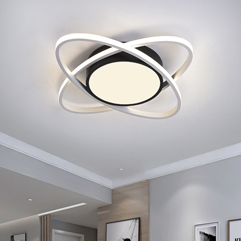 Modernist Drum Flush Lighting Acrylic LED Bedroom Flush Mount Fixture in Black and White with Cross Ring, 20.5"/28" W Black-White Clearhalo 'Ceiling Lights' 'Close To Ceiling Lights' 'Close to ceiling' 'Flush mount' Lighting' 732809