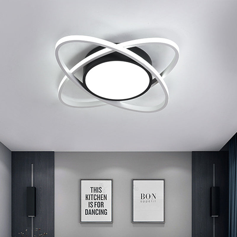Modernist Drum Flush Lighting Acrylic LED Bedroom Flush Mount Fixture in Black and White with Cross Ring, 20.5"/28" W Clearhalo 'Ceiling Lights' 'Close To Ceiling Lights' 'Close to ceiling' 'Flush mount' Lighting' 732810