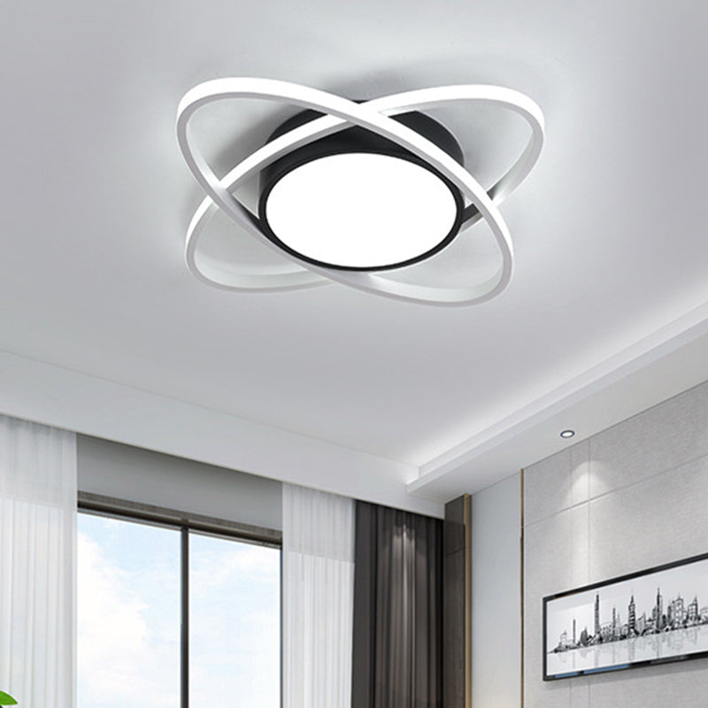 Modernist Drum Flush Lighting Acrylic LED Bedroom Flush Mount Fixture in Black and White with Cross Ring, 20.5"/28" W Clearhalo 'Ceiling Lights' 'Close To Ceiling Lights' 'Close to ceiling' 'Flush mount' Lighting' 732811