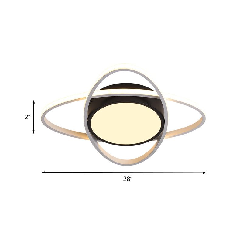 Modernist Drum Flush Lighting Acrylic LED Bedroom Flush Mount Fixture in Black and White with Cross Ring, 20.5"/28" W Clearhalo 'Ceiling Lights' 'Close To Ceiling Lights' 'Close to ceiling' 'Flush mount' Lighting' 732814