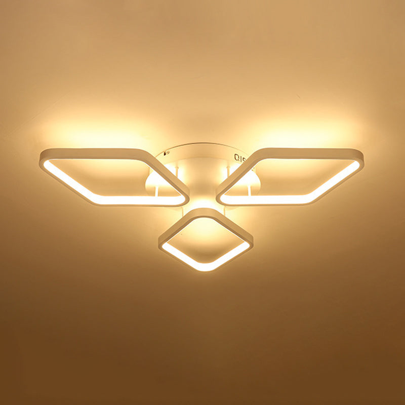 White Rhombus Ceiling Flush Mount Modern LED Acrylic Semi Flushmount Lighting in White/Warm Light, 20"/21" Wide White 20" Clearhalo 'Ceiling Lights' 'Close To Ceiling Lights' 'Close to ceiling' 'Semi-flushmount' Lighting' 732815