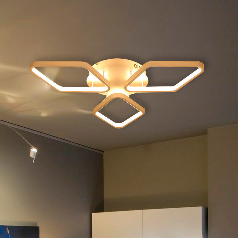 White Rhombus Ceiling Flush Mount Modern LED Acrylic Semi Flushmount Lighting in White/Warm Light, 20"/21" Wide Clearhalo 'Ceiling Lights' 'Close To Ceiling Lights' 'Close to ceiling' 'Semi-flushmount' Lighting' 732816