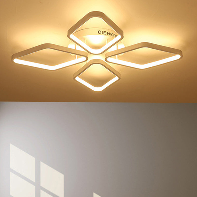 White Rhombus Ceiling Flush Mount Modern LED Acrylic Semi Flushmount Lighting in White/Warm Light, 20"/21" Wide White 21" Clearhalo 'Ceiling Lights' 'Close To Ceiling Lights' 'Close to ceiling' 'Semi-flushmount' Lighting' 732820