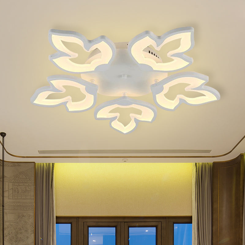Acrylic Maple Leaves Semi Flush Mount Contemporary LED White Close to Ceiling Lamp in White/Warm Light White Clearhalo 'Ceiling Lights' 'Close To Ceiling Lights' 'Close to ceiling' 'Flush mount' Lighting' 732840