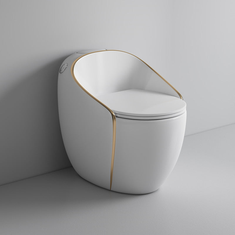 Modern Floor Mount Flush Toilet Ceramic Siphon Jet Urine Toilet with Seat for Bathroom White/ Gold Clearhalo 'Bathroom Remodel & Bathroom Fixtures' 'Home Improvement' 'home_improvement' 'home_improvement_toilets' 'Toilets & Bidets' 'Toilets' 7329121