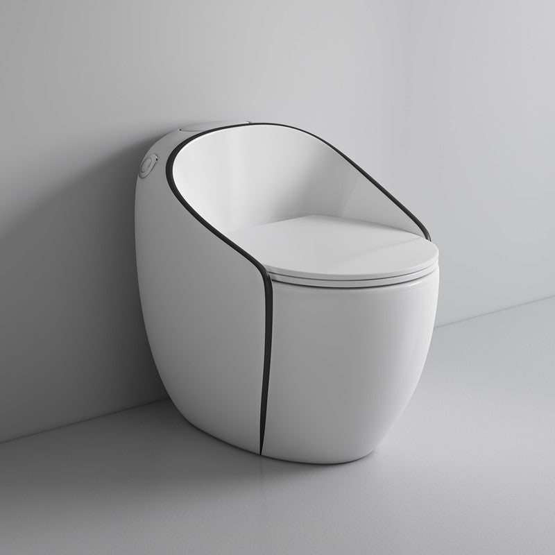 Modern Floor Mount Flush Toilet Ceramic Siphon Jet Urine Toilet with Seat for Bathroom White/ Black Clearhalo 'Bathroom Remodel & Bathroom Fixtures' 'Home Improvement' 'home_improvement' 'home_improvement_toilets' 'Toilets & Bidets' 'Toilets' 7329129