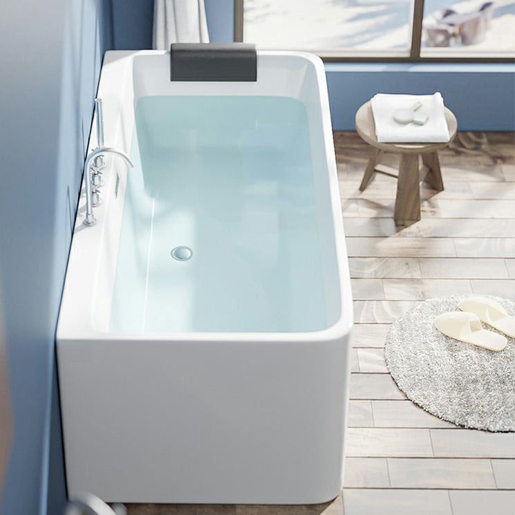 Modern Antique Finish Soaking Bathtub Rectangular Back to Wall Tub 63"L x 29.5"W x 24"H Tub with Silver 5-Piece Set Clearhalo 'Bathroom Remodel & Bathroom Fixtures' 'Bathtubs' 'Home Improvement' 'home_improvement' 'home_improvement_bathtubs' 'Showers & Bathtubs' 7329180