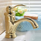 Traditional Wide Spread Bathroom Faucet Lever Handles Lavatory Faucet Ouro 5.9" Clearhalo 'bathroom_sink_faucets' 'Conjuntos de Torneiras de Lavatório e Banheiro' 'home_improvement' 'home_improvement_bathroom_sink_faucets' 'Mobiliário Doméstico' 'Página inicial' 'Renovação e equipamento de casa de banho' 'Torneira para lavatório de banheiro' 7329578