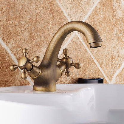 Vintage Wide Spread Bathroom Faucet Industrial Cross Handles Lavatory Faucet Aerator Not Included Clearhalo 'Bathroom Remodel & Bathroom Fixtures' 'Bathroom Sink Faucets' 'Bathroom Sinks & Faucet Components' 'bathroom_sink_faucets' 'Home Improvement' 'home_improvement' 'home_improvement_bathroom_sink_faucets' 7329591