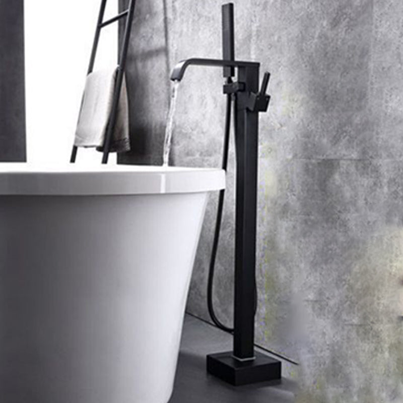 Modern Freestanding Tub Filler Trim Brass Floor Mounted with Handles Tub Faucet Black Elbow Outlet Clearhalo 'Bathroom Remodel & Bathroom Fixtures' 'Bathtub Faucets' 'bathtub_faucets' 'Home Improvement' 'home_improvement' 'home_improvement_bathtub_faucets' 7329605