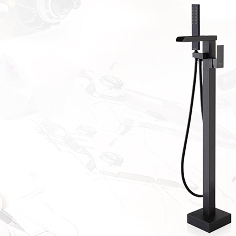 Modern Freestanding Tub Filler Trim Brass Floor Mounted with Handles Tub Faucet Clearhalo 'Bathroom Remodel & Bathroom Fixtures' 'Bathtub Faucets' 'bathtub_faucets' 'Home Improvement' 'home_improvement' 'home_improvement_bathtub_faucets' 7329607