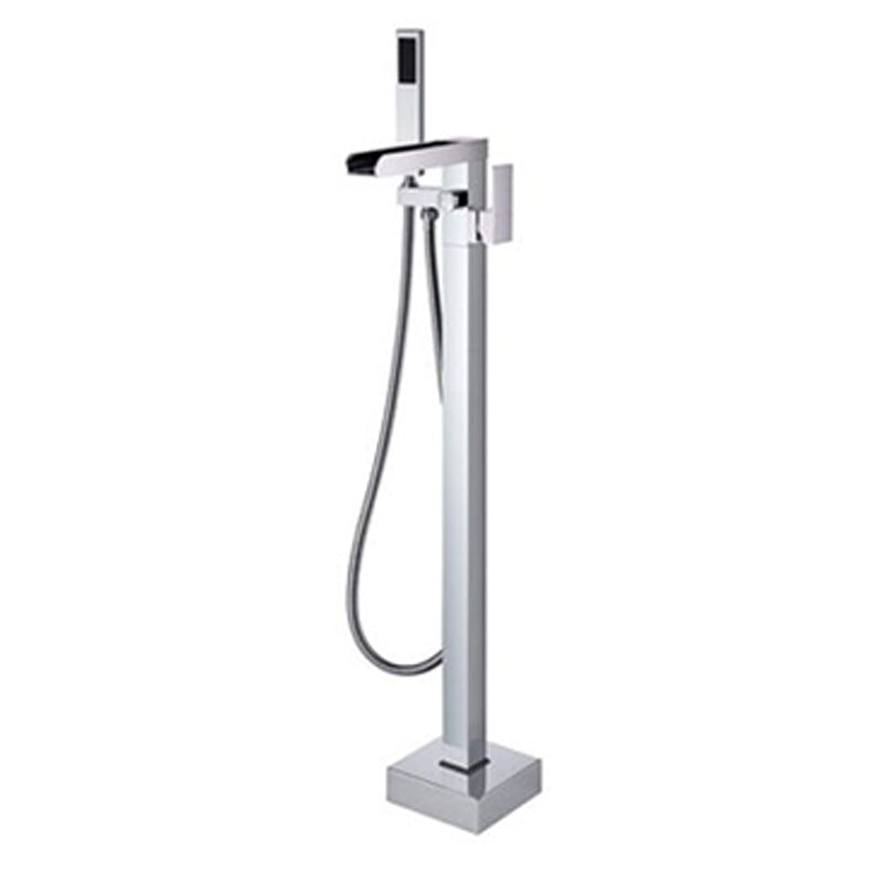 Modern Freestanding Tub Filler Trim Brass Floor Mounted with Handles Tub Faucet Silver Waterfall Comes Out Clearhalo 'Bathroom Remodel & Bathroom Fixtures' 'Bathtub Faucets' 'bathtub_faucets' 'Home Improvement' 'home_improvement' 'home_improvement_bathtub_faucets' 7329610
