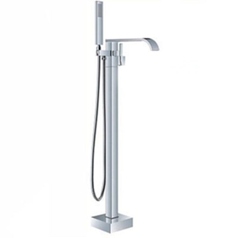 Modern Freestanding Tub Filler Trim Brass Floor Mounted with Handles Tub Faucet Silver Elbow Outlet Clearhalo 'Bathroom Remodel & Bathroom Fixtures' 'Bathtub Faucets' 'bathtub_faucets' 'Home Improvement' 'home_improvement' 'home_improvement_bathtub_faucets' 7329613