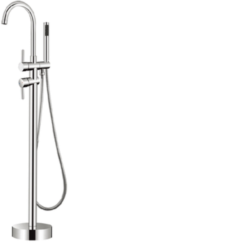 Modern Freestanding Tub Filler Trim Brass Floor Mounted with Handles Tub Faucet Silver Round Curved Faucet Clearhalo 'Bathroom Remodel & Bathroom Fixtures' 'Bathtub Faucets' 'bathtub_faucets' 'Home Improvement' 'home_improvement' 'home_improvement_bathtub_faucets' 7329616
