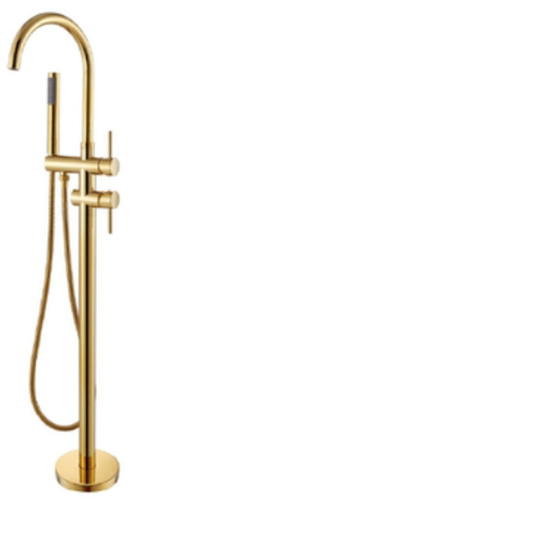 Modern Freestanding Tub Filler Trim Brass Floor Mounted with Handles Tub Faucet Gold Round Curved Faucet Clearhalo 'Bathroom Remodel & Bathroom Fixtures' 'Bathtub Faucets' 'bathtub_faucets' 'Home Improvement' 'home_improvement' 'home_improvement_bathtub_faucets' 7329618