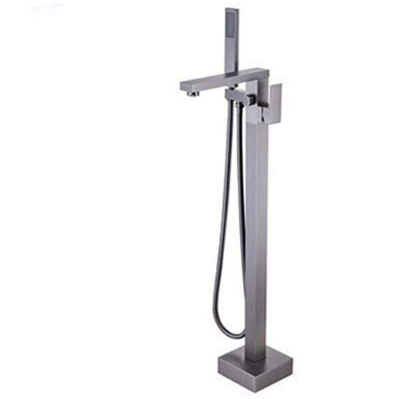 Modern Freestanding Tub Filler Trim Brass Floor Mounted with Handles Tub Faucet Gun Grey Right Angle Outlet Clearhalo 'Bathroom Remodel & Bathroom Fixtures' 'Bathtub Faucets' 'bathtub_faucets' 'Home Improvement' 'home_improvement' 'home_improvement_bathtub_faucets' 7329621