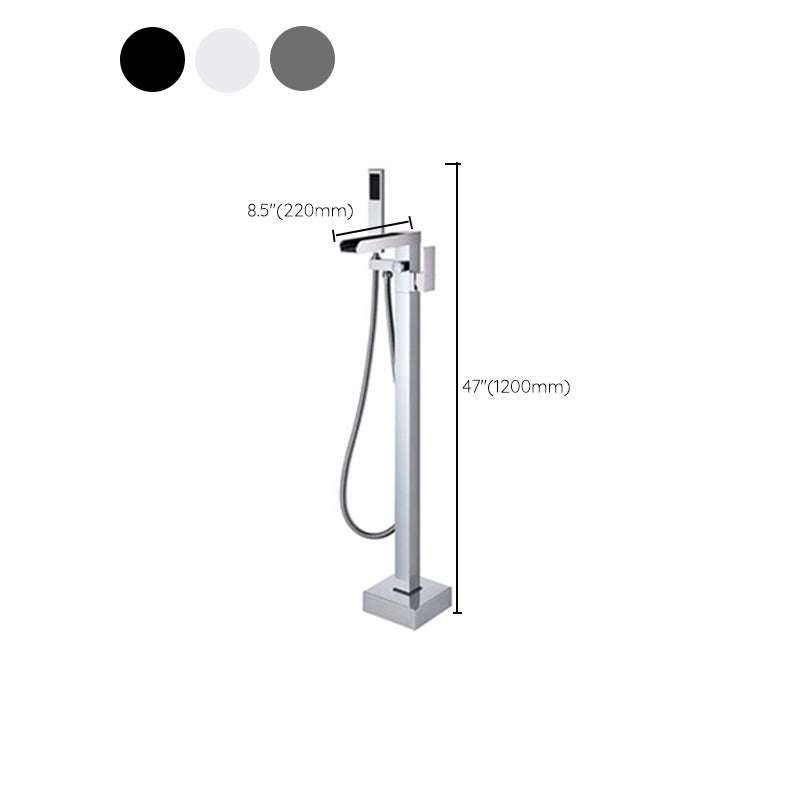 Modern Freestanding Tub Filler Trim Brass Floor Mounted with Handles Tub Faucet Clearhalo 'Bathroom Remodel & Bathroom Fixtures' 'Bathtub Faucets' 'bathtub_faucets' 'Home Improvement' 'home_improvement' 'home_improvement_bathtub_faucets' 7329623