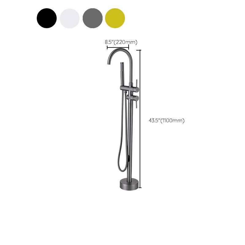 Modern Freestanding Tub Filler Trim Brass Floor Mounted with Handles Tub Faucet Clearhalo 'Bathroom Remodel & Bathroom Fixtures' 'Bathtub Faucets' 'bathtub_faucets' 'Home Improvement' 'home_improvement' 'home_improvement_bathtub_faucets' 7329624