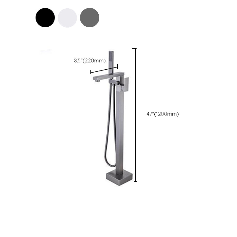 Modern Freestanding Tub Filler Trim Brass Floor Mounted with Handles Tub Faucet Clearhalo 'Bathroom Remodel & Bathroom Fixtures' 'Bathtub Faucets' 'bathtub_faucets' 'Home Improvement' 'home_improvement' 'home_improvement_bathtub_faucets' 7329625