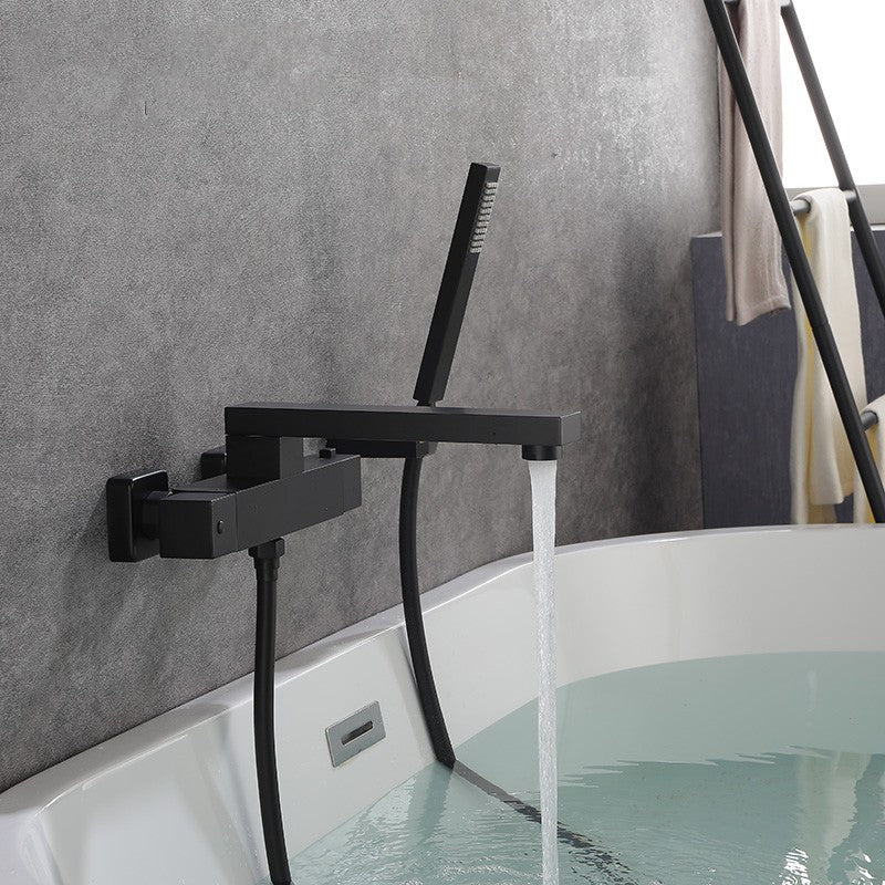 Modern Tub Spout Trim Brass Wall Mounted with Hand Shower Tub Faucet Black Hand Shower Included Clearhalo 'Bathroom Remodel & Bathroom Fixtures' 'Bathtub Faucets' 'bathtub_faucets' 'Home Improvement' 'home_improvement' 'home_improvement_bathtub_faucets' 7329627