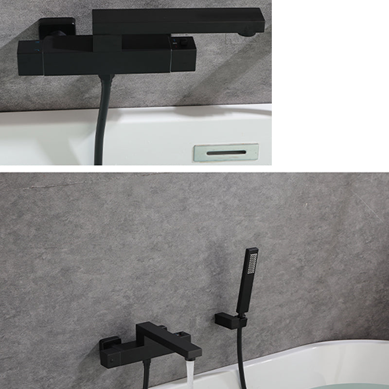 Modern Tub Spout Trim Brass Wall Mounted with Hand Shower Tub Faucet Clearhalo 'Bathroom Remodel & Bathroom Fixtures' 'Bathtub Faucets' 'bathtub_faucets' 'Home Improvement' 'home_improvement' 'home_improvement_bathtub_faucets' 7329636