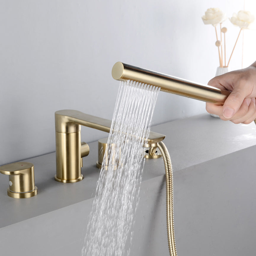 Modern Roman Tub Trim Brass Deck-Mount with Handshower Roman Bathtub Faucet Clearhalo 'Bathroom Remodel & Bathroom Fixtures' 'Bathtub Faucets' 'bathtub_faucets' 'Home Improvement' 'home_improvement' 'home_improvement_bathtub_faucets' 7329647