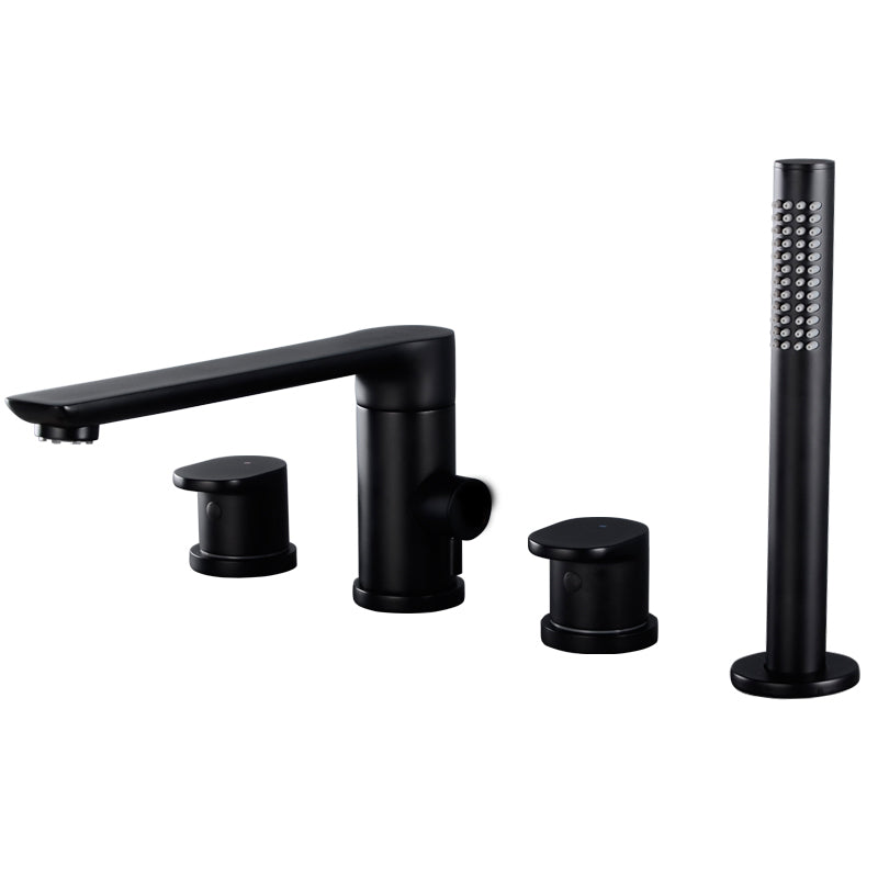 Modern Roman Tub Trim Brass Deck-Mount with Handshower Roman Bathtub Faucet Black 4 Hole Faucets Clearhalo 'Bathroom Remodel & Bathroom Fixtures' 'Bathtub Faucets' 'bathtub_faucets' 'Home Improvement' 'home_improvement' 'home_improvement_bathtub_faucets' 7329651