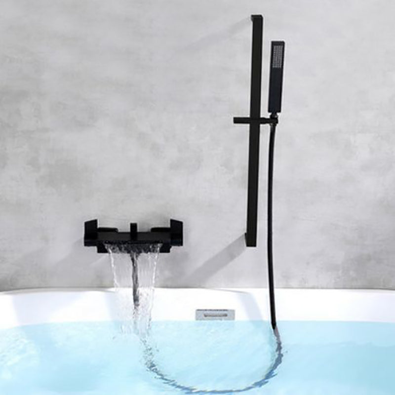 Modern Tub Faucet Copper Wall Mounted with Hose Bathroom Faucet Black Lifting Risers Included Hand Shower Included Clearhalo 'Bathroom Remodel & Bathroom Fixtures' 'Bathtub Faucets' 'bathtub_faucets' 'Home Improvement' 'home_improvement' 'home_improvement_bathtub_faucets' 7329659