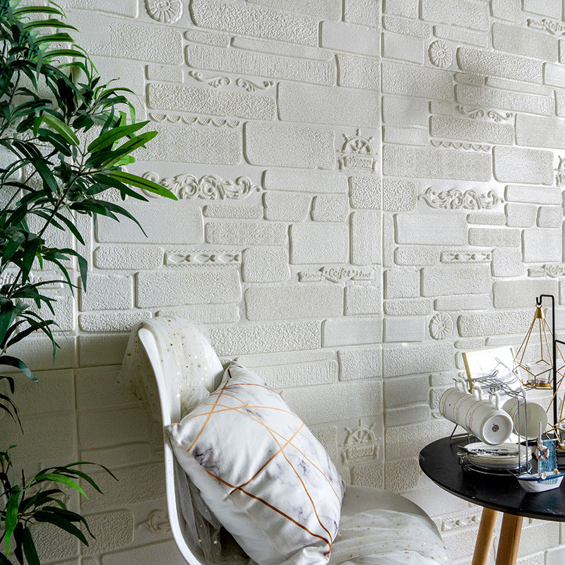 Modern Wall Paneling Peel and Stick Brick 3D Print Waterproof Wall Panel White 0.28" 10-Piece Set Clearhalo 'Flooring 'Home Improvement' 'home_improvement' 'home_improvement_wall_paneling' 'Wall Paneling' 'wall_paneling' 'Walls & Ceilings' Walls and Ceiling' 7330033