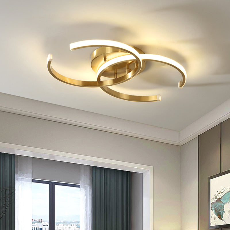 Acrylic Dual C-Shape Flushmount Minimalist LED Gold Flush Mount Ceiling Light for Bedroom Clearhalo 'Ceiling Lights' 'Close To Ceiling Lights' 'Close to ceiling' 'Flush mount' Lighting' 733034