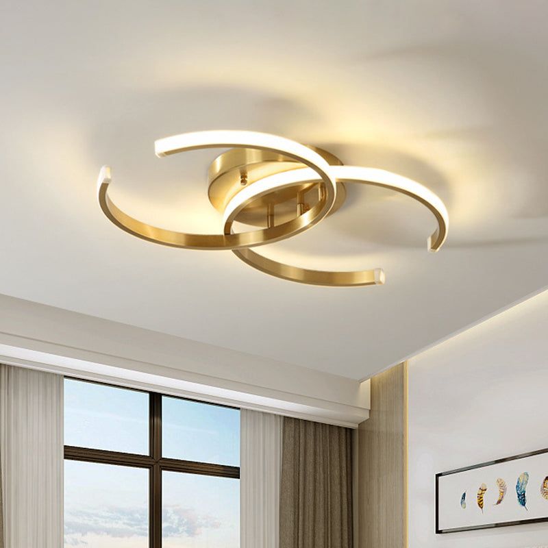 Acrylic Dual C-Shape Flushmount Minimalist LED Gold Flush Mount Ceiling Light for Bedroom Clearhalo 'Ceiling Lights' 'Close To Ceiling Lights' 'Close to ceiling' 'Flush mount' Lighting' 733035