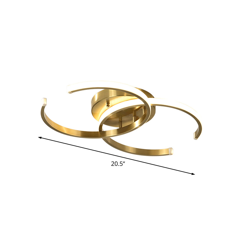 Acrylic Dual C-Shape Flushmount Minimalist LED Gold Flush Mount Ceiling Light for Bedroom Clearhalo 'Ceiling Lights' 'Close To Ceiling Lights' 'Close to ceiling' 'Flush mount' Lighting' 733037