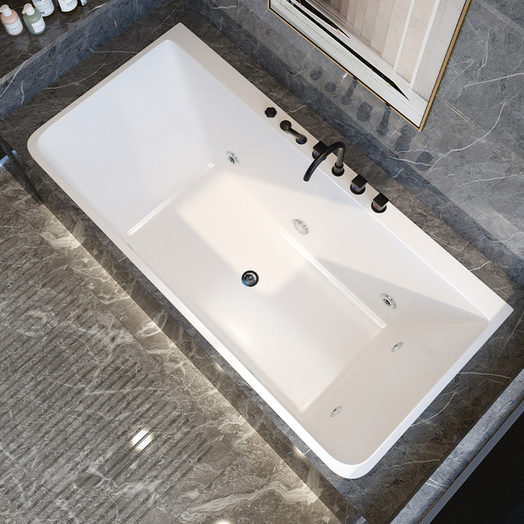 Modern Rectangular Bath Drop-in Acrylic Soaking White Bathtub 63"L x 29.5"W x 24"H Massage Tub with Black 5-Piece Set Clearhalo 'Bathroom Remodel & Bathroom Fixtures' 'Bathtubs' 'Home Improvement' 'home_improvement' 'home_improvement_bathtubs' 'Showers & Bathtubs' 7330508