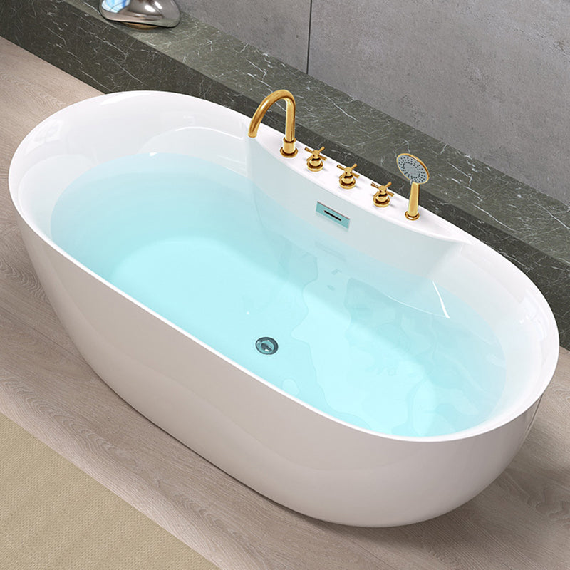 Antique Finish Stand Alone Bath Modern Oval Soaking Bath Tub White Tub with Gold 5-Piece Set Clearhalo 'Bathroom Remodel & Bathroom Fixtures' 'Bathtubs' 'Home Improvement' 'home_improvement' 'home_improvement_bathtubs' 'Showers & Bathtubs' 7330581