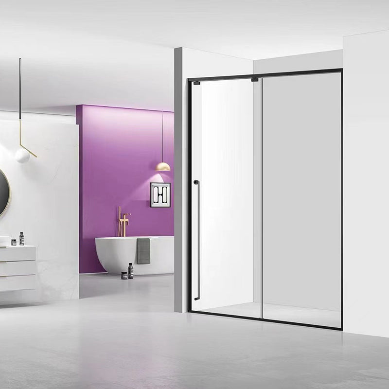 Single Sliding Gray Semi Frameless Shower Door Clear Shower Bath Door Clearhalo 'Bathroom Remodel & Bathroom Fixtures' 'Home Improvement' 'home_improvement' 'home_improvement_shower_tub_doors' 'Shower and Tub Doors' 'shower_tub_doors' 'Showers & Bathtubs' 7331746