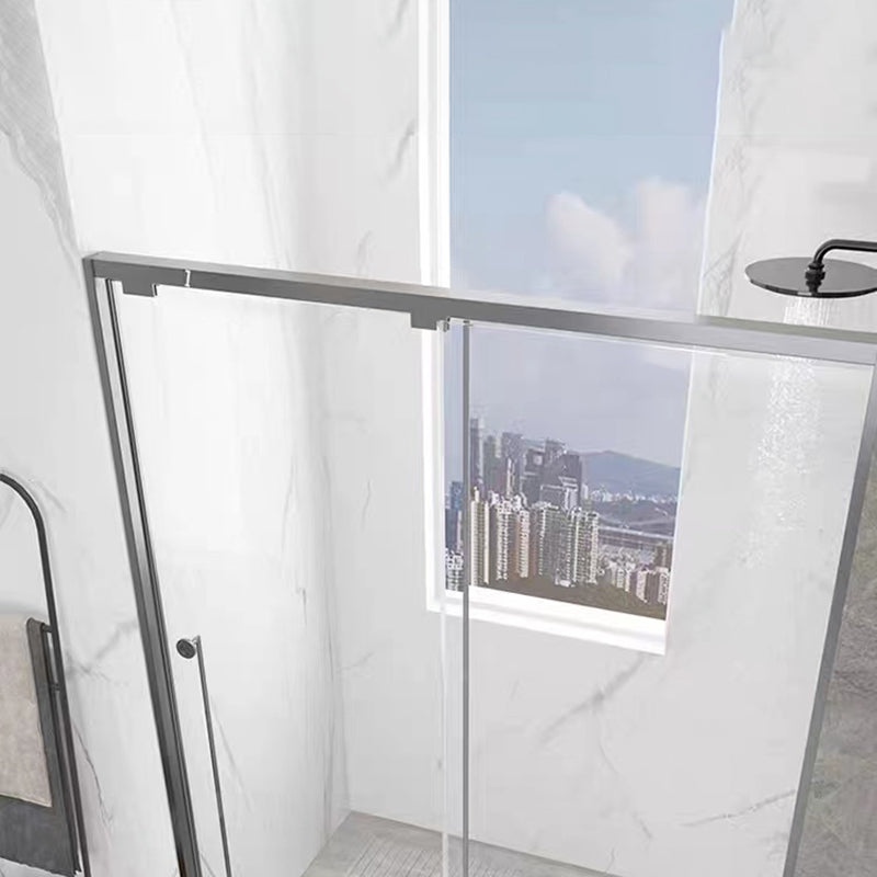 Single Sliding Gray Semi Frameless Shower Door Clear Shower Bath Door Clearhalo 'Bathroom Remodel & Bathroom Fixtures' 'Home Improvement' 'home_improvement' 'home_improvement_shower_tub_doors' 'Shower and Tub Doors' 'shower_tub_doors' 'Showers & Bathtubs' 7331747