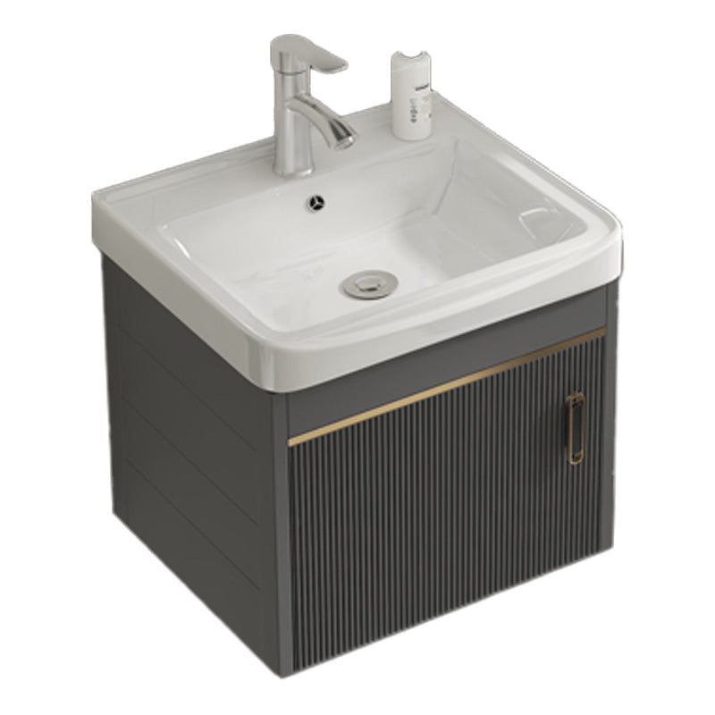 Glam Vanity Single Sink Wall Mounted 2 Doors Metal Frame Rectangular Vanity with Mirror Vanity & Faucet 16"L x 14"W x 16"H Ceramic Clearhalo 'Bathroom Remodel & Bathroom Fixtures' 'Bathroom Vanities' 'bathroom_vanities' 'Home Improvement' 'home_improvement' 'home_improvement_bathroom_vanities' 7332248