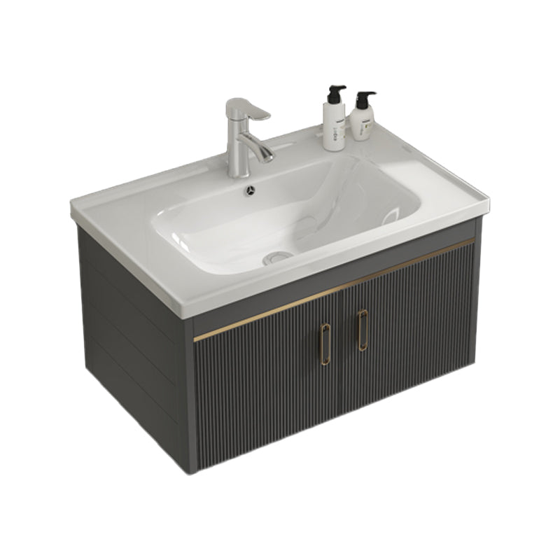 Glam Vanity Single Sink Wall Mounted 2 Doors Metal Frame Rectangular Vanity with Mirror Vanity & Faucet 24"L x 19"W x 16"H Ceramic Clearhalo 'Bathroom Remodel & Bathroom Fixtures' 'Bathroom Vanities' 'bathroom_vanities' 'Home Improvement' 'home_improvement' 'home_improvement_bathroom_vanities' 7332251