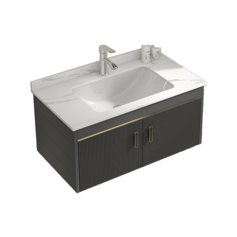 Glam Vanity Single Sink Wall Mounted 2 Doors Metal Frame Rectangular Vanity with Mirror Vanity & Faucet Stone Clearhalo 'Bathroom Remodel & Bathroom Fixtures' 'Bathroom Vanities' 'bathroom_vanities' 'Home Improvement' 'home_improvement' 'home_improvement_bathroom_vanities' 7332257