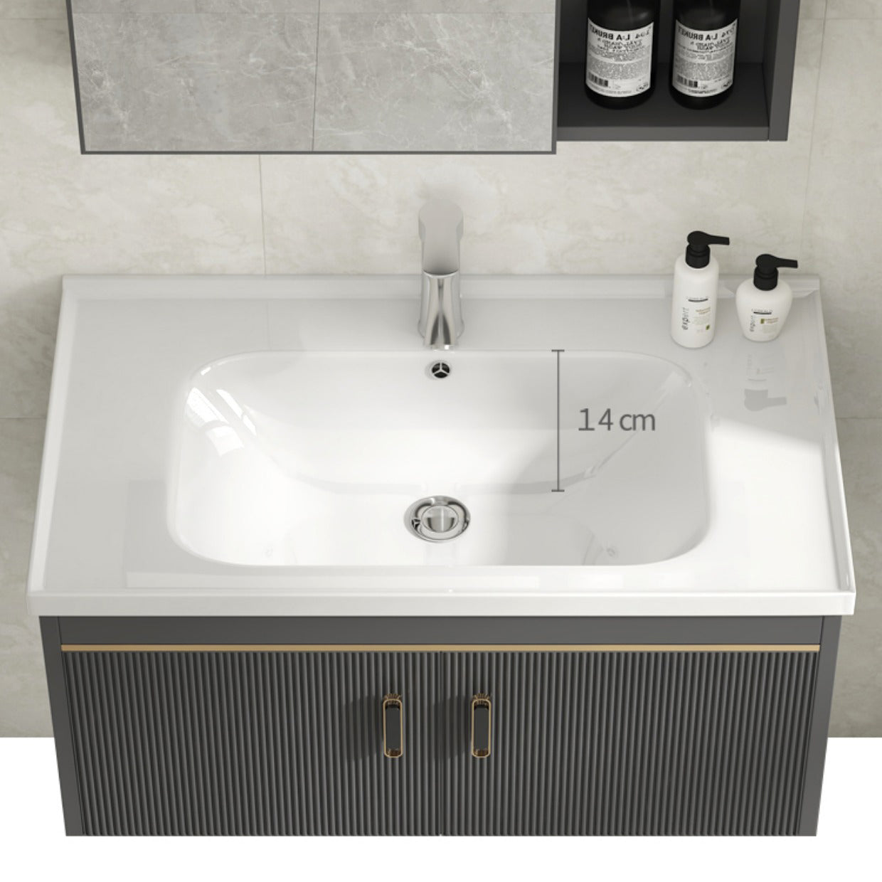 Glam Vanity Single Sink Wall Mounted 2 Doors Metal Frame Rectangular Vanity with Mirror Clearhalo 'Bathroom Remodel & Bathroom Fixtures' 'Bathroom Vanities' 'bathroom_vanities' 'Home Improvement' 'home_improvement' 'home_improvement_bathroom_vanities' 7332262