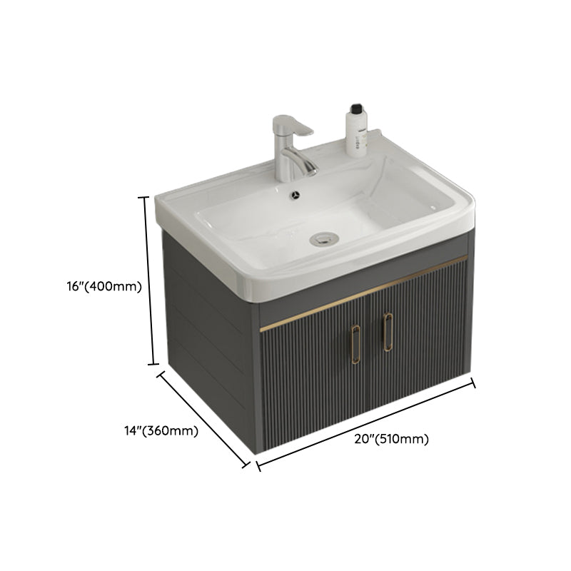 Glam Vanity Single Sink Wall Mounted 2 Doors Metal Frame Rectangular Vanity with Mirror Clearhalo 'Bathroom Remodel & Bathroom Fixtures' 'Bathroom Vanities' 'bathroom_vanities' 'Home Improvement' 'home_improvement' 'home_improvement_bathroom_vanities' 7332273