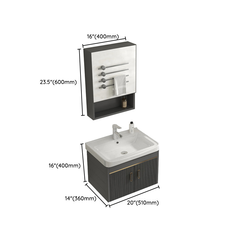 Glam Vanity Single Sink Wall Mounted 2 Doors Metal Frame Rectangular Vanity with Mirror Clearhalo 'Bathroom Remodel & Bathroom Fixtures' 'Bathroom Vanities' 'bathroom_vanities' 'Home Improvement' 'home_improvement' 'home_improvement_bathroom_vanities' 7332278
