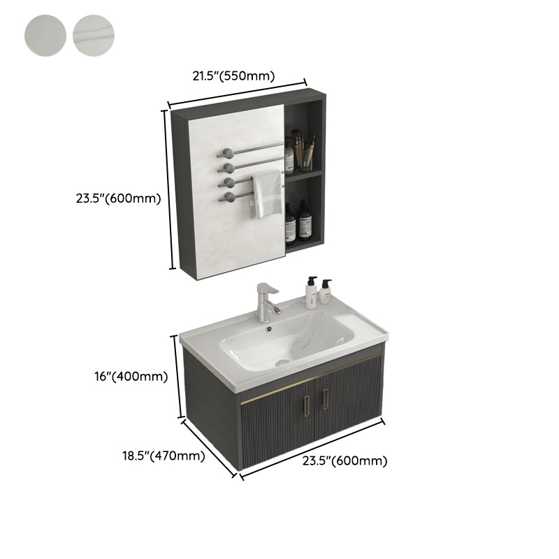 Glam Vanity Single Sink Wall Mounted 2 Doors Metal Frame Rectangular Vanity with Mirror Clearhalo 'Bathroom Remodel & Bathroom Fixtures' 'Bathroom Vanities' 'bathroom_vanities' 'Home Improvement' 'home_improvement' 'home_improvement_bathroom_vanities' 7332279